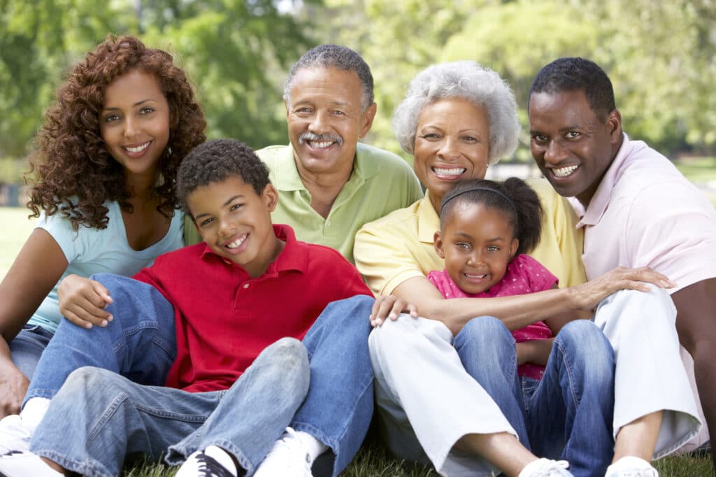 Multi-generational family outdoors